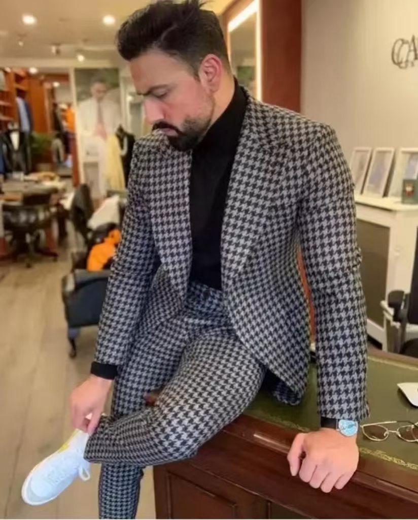 Men Formal Wear For Wedding - Винтажный мужской костюм с узором «гусиные