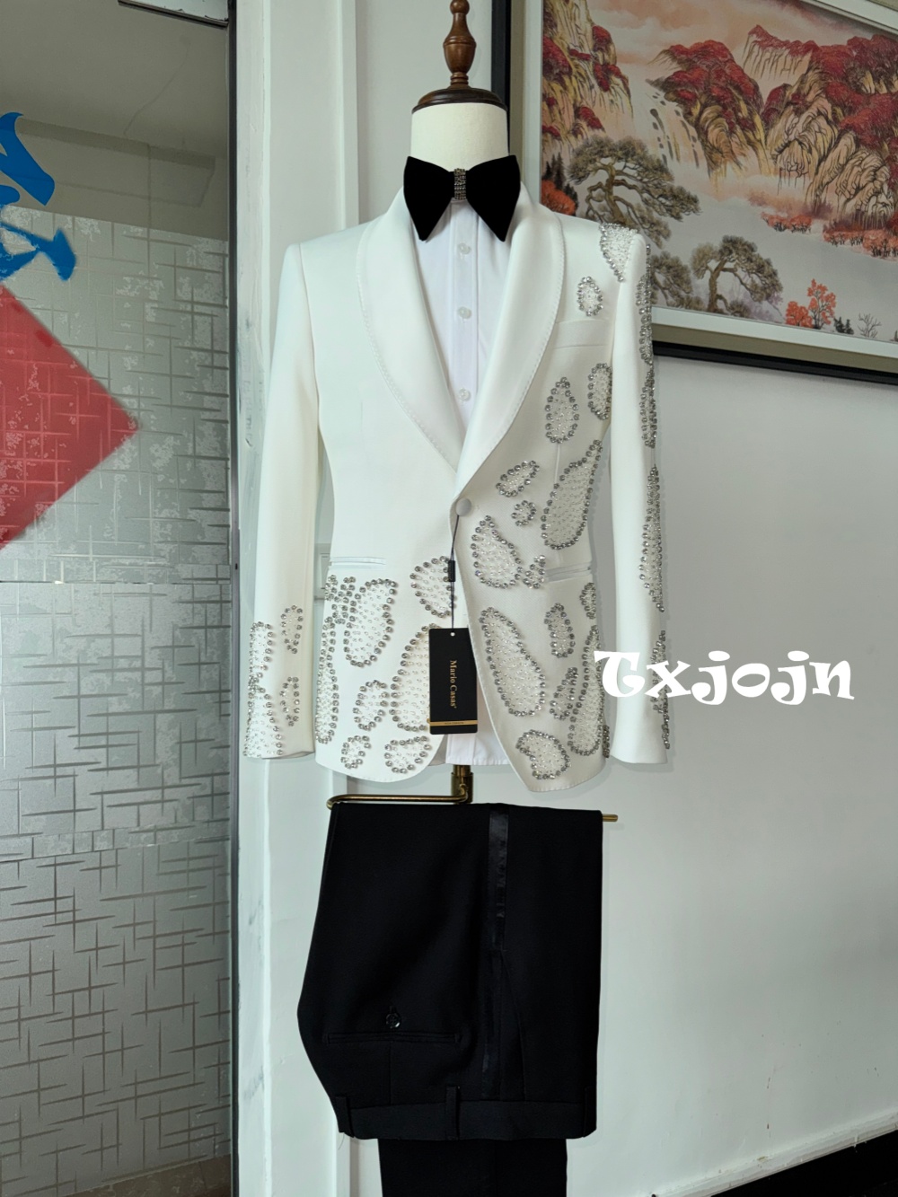 Men Formal Wear For Wedding - Белый роскошный мужской костюм с бисером,