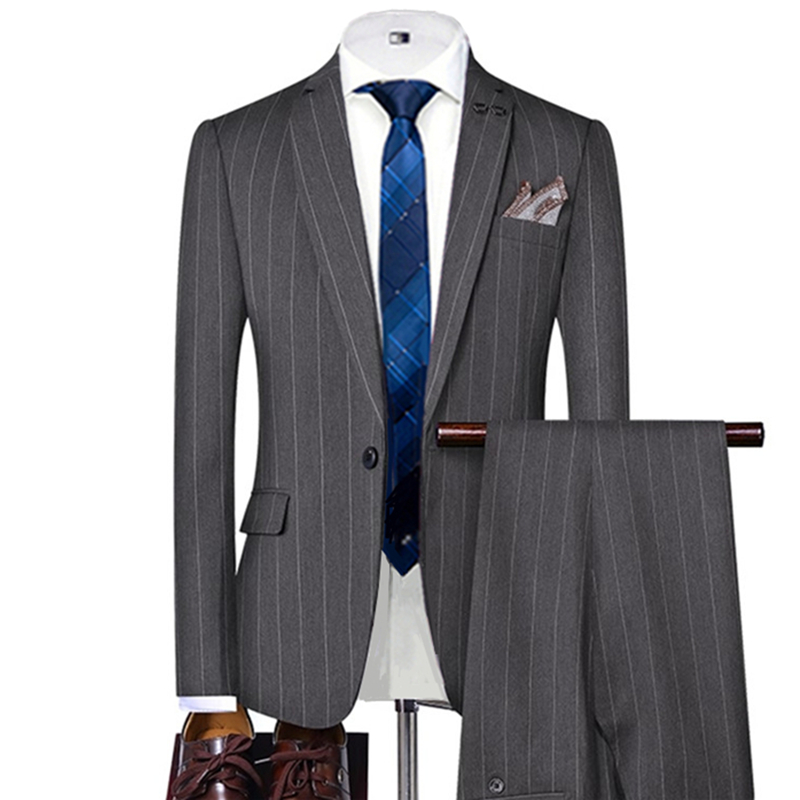 Men'S Formal Wear For A Wedding - Серо-черные полосатые мужские костюмы с однобортным