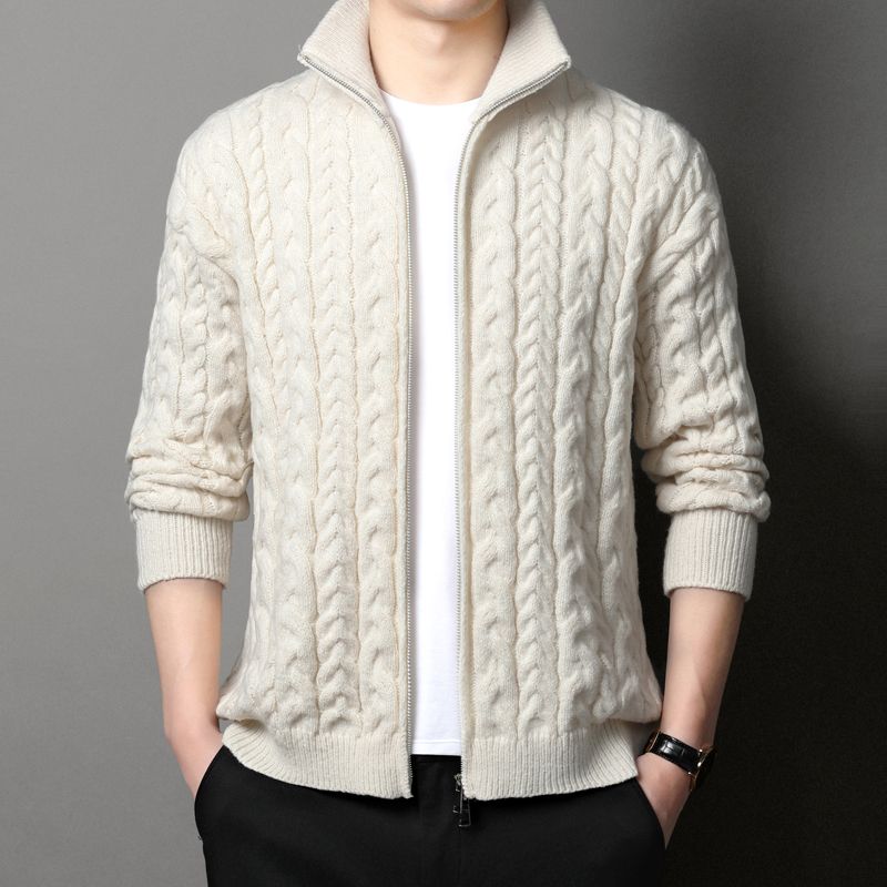 Men Formal Wear Coat - Мужской кардиган с воротником-стойкой, вязаный косами,