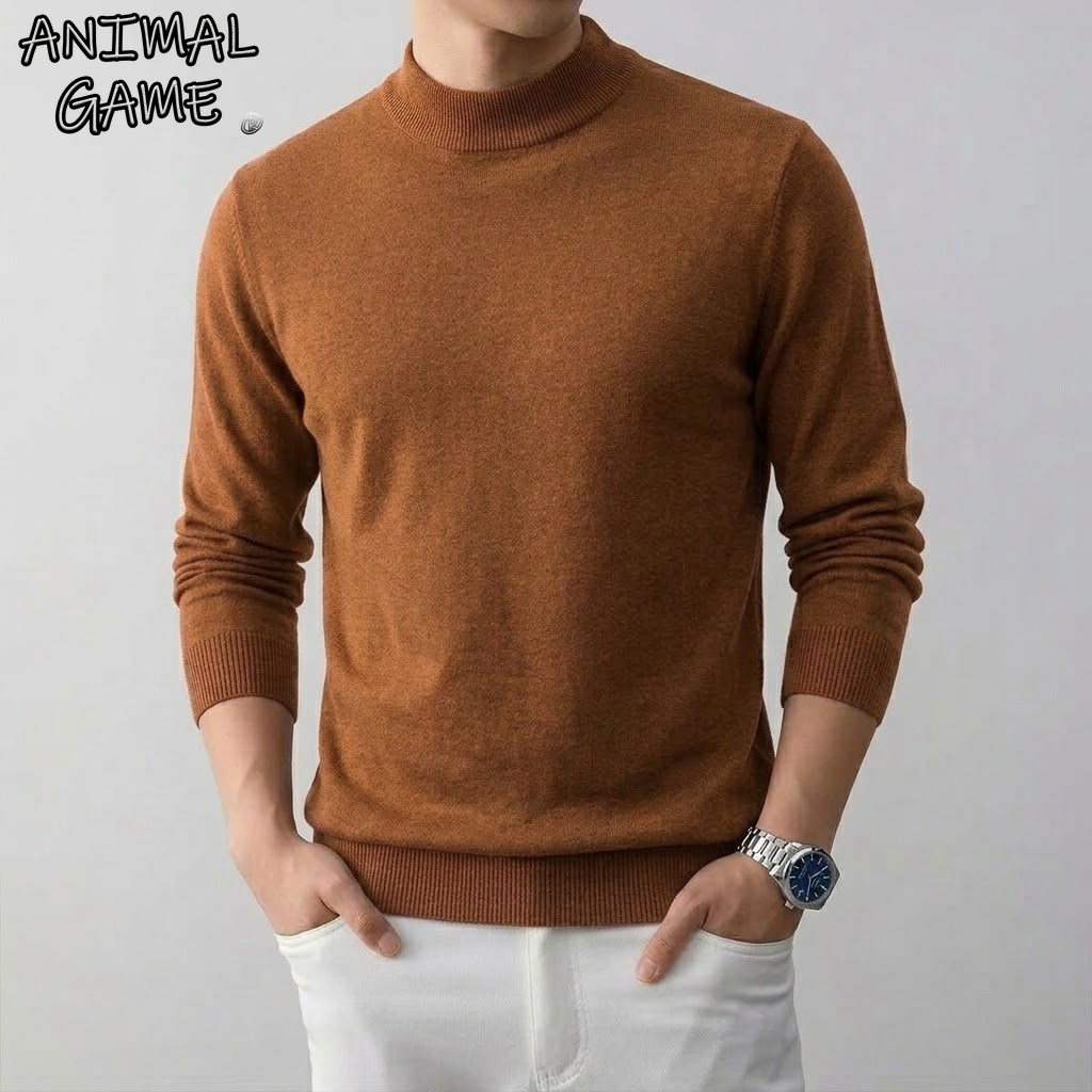 Men Formal Wear Coat - Мужской однотонный эластичный свитер-джемпер с высоким