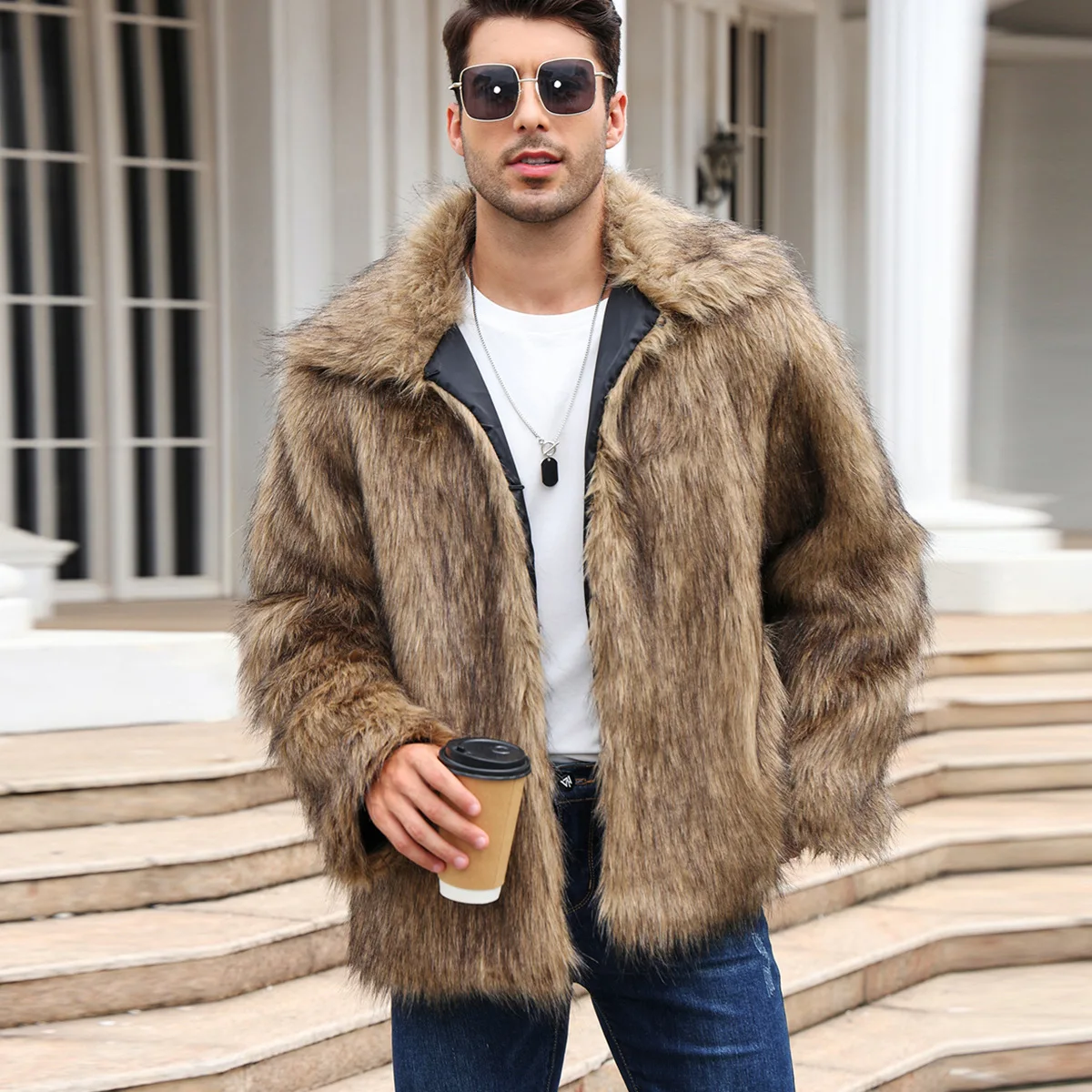 Men Formal Wear Coat - Мужская куртка из искусственного лисьего меха,