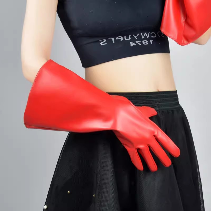 Formal Glove Leather - Женские длинные перчатки из красной искусственной