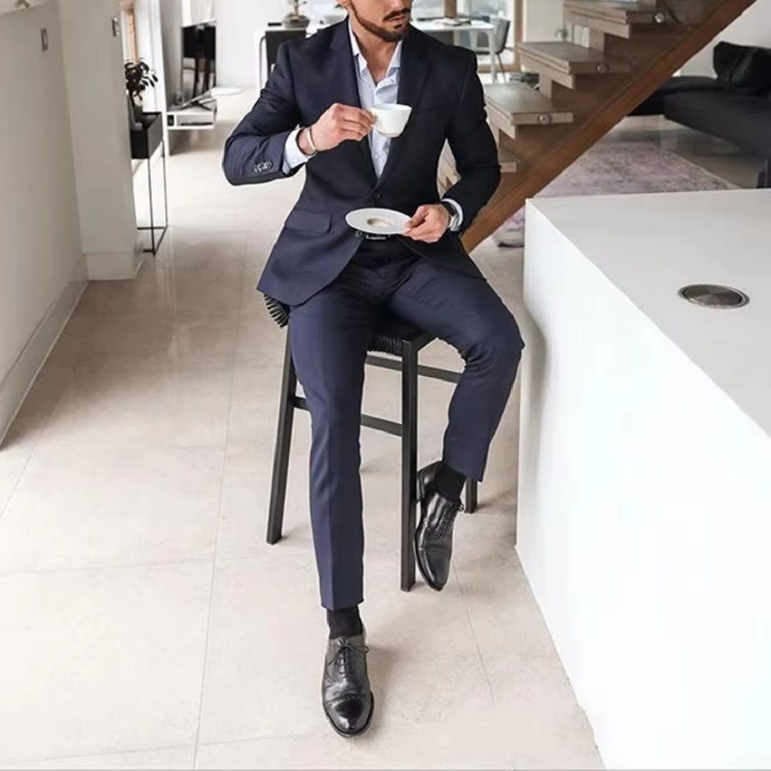 Latest Men Formal Wear - Темно-синий мужской костюм-смокинг из двух частей