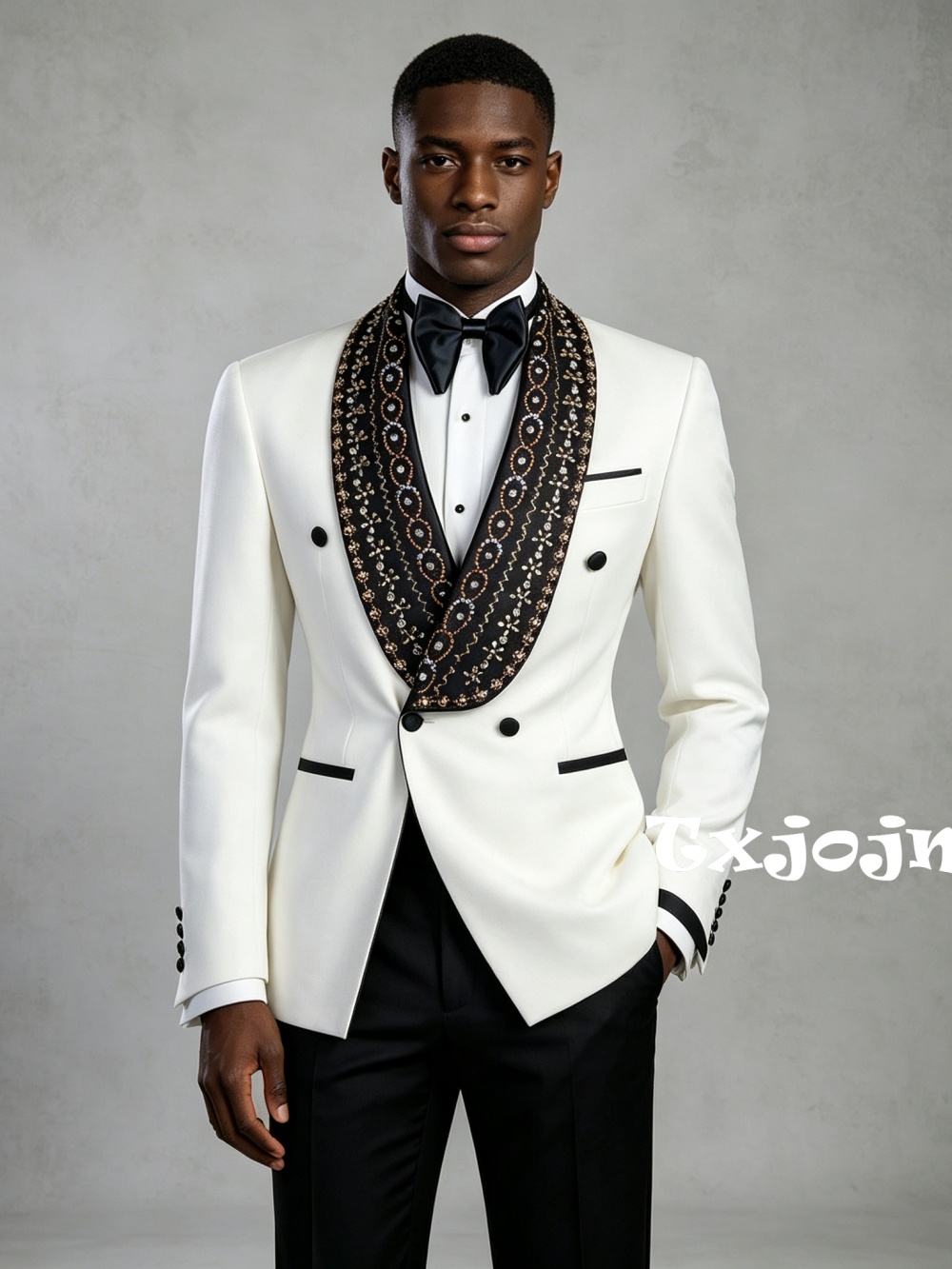 Men Formal Wear For Wedding - Двубортный мужской костюм с золотыми бусинами,